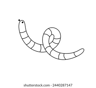 Vector isolated one single cute worm crawling earthworm colorless black and white contour line easy drawing