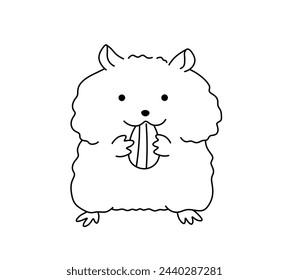 Vector isolated one single cute cartoon hamster eating seed colorless black and white contour line easy drawing
