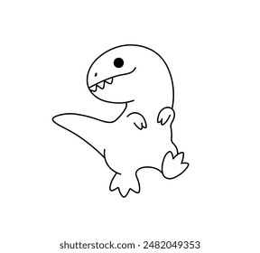 Vector isolated one single cute cartoon dinosaur tyrannosaurus rex trex character colorless black and white contour line easy drawing	