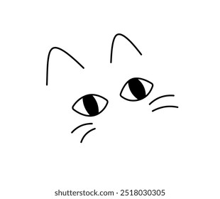 Vector isolated one single cute cartoon funny cat head muzzle doodle colorless black and white contour line easy drawing