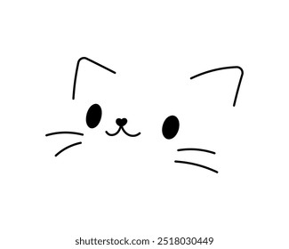 Vector isolated one single cute cartoon funny cat head muzzle doodle colorless black and white contour line easy drawing