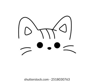 Vector isolated one single cute cartoon funny cat head muzzle doodle colorless black and white contour line easy drawing