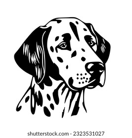 Vector isolated one single Dalmatian dog head black and white bw two colors silhouette. Template for laser engraving or stencil