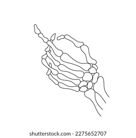 Vector isolated one single dead man skeleton bones hand colorless black and white contour line easy drawing