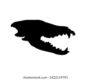 Vector isolated one single dinosaur skull side view shape stencil contour colorless black and white outline silhouette shadow shape	