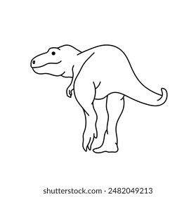 Vector isolated one single dinosaur tyrannosaurus rex trex rear view colorless black and white contour line easy drawing	