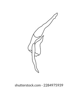 Vector isolated one single diving girl legs up colorless black and white contour line easy drawing