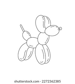 Vector isolated one single dog puppy balloon figure twisted colorless black and white contour line easy drawing