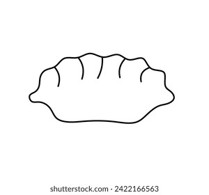 Vector isolated one single dumpling gyoza pie dough with filling colorless black and white contour line easy drawing