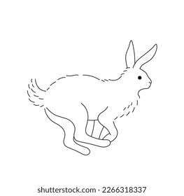 Vector isolated one single fast running hare rabbit bunny side view colorless black and white contour line easy drawing