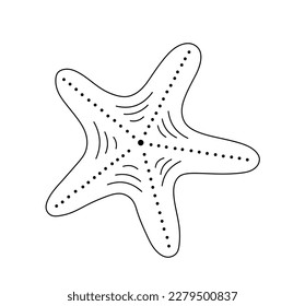 Vector isolated one single five pointed starfish bottom view colorless black and white contour line easy drawing