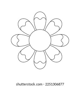 Vector isolated one single flower with round center and eight petals colorless black and white contour line easy drawing
