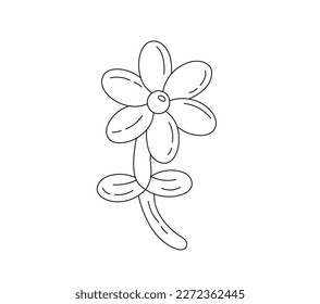 Vector isolated one single flower camomile balloon figure twisted colorless black and white contour line easy drawing