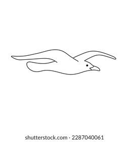 Vector isolated one single flying seagulls with wings side view colorless black and white contour line easy drawing