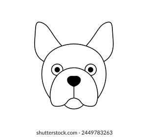 Vector isolated one single French bulldog dog head face muzzle mask colorless black and white contour line easy drawing