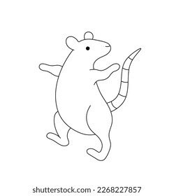 Vector isolated one single funny dancing rat mouse colorless black and white contour line easy drawing