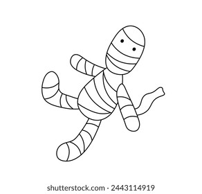 Vector isolated one single funny bandaged mummy toy colorless black and white contour line easy drawing