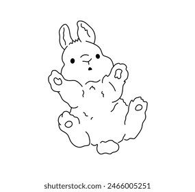 Vector isolated one single funny bunny lying on a back colorless black and white contour line easy drawing