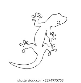 Vector isolated one single gecko lizard with paws top view colorless black and white contour line easy drawing