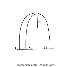 Vector aislado una sola lápida de lápida sepulcral con línea de contorno incoloro cruzado blanco y negro dibujo fácil