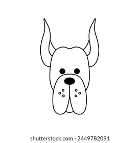 Vector isolated one single Great dane dog head face muzzle mask colorless black and white contour line easy drawing