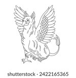 Vector isolated one single griffin griffon gryphon with wings colorless black and white contour line easy drawing