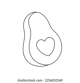 Vector isolated one single half avocado fruit and heart shaped seed colorless black   white contour line easy drawing