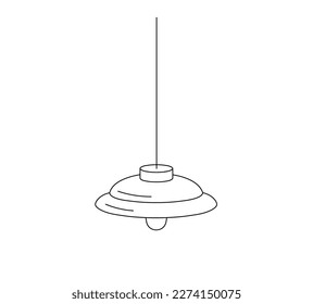 Vector isolated one single hanging lamp on a long wire colorless black and white contour line easy drawing