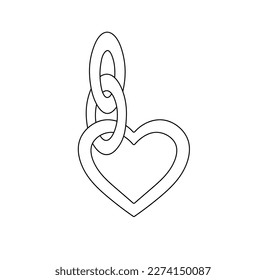 Vector isolated one single heart shaped pendant and chain links colorless black   white contour line easy drawing