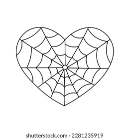 Vector isolated one single heart shaped spider web cobweb gossamer colorless black and white contour line easy drawing