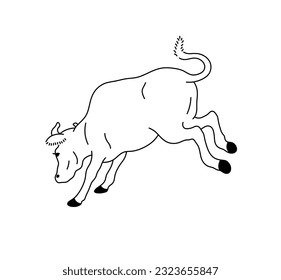 Vector aislado un solo salto pateando la cuchara de toros de vaca ver la línea de contorno blanco y negro incolora dibujo fácil