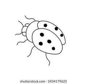 Vector isolated one single ladybug ladybird beetle side view colorless black and white contour line easy drawing	
