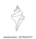 Vector isolated one single large beautiful sea shell seashell sea bowl colorless black and white contour line easy drawing