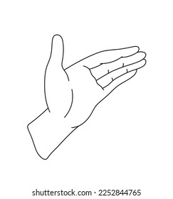 Vector isolated one single left hand palm with fingers points the direction to the right colorless black and white contour line easy drawing