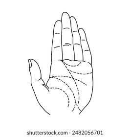 Vector isolated one single left hand palm with line palmistry template colorless black and white contour line easy drawing	