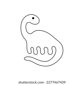 Vector isolated one single lil cute dino dinosaur with long neck side view colorless black and white contour line easy drawing