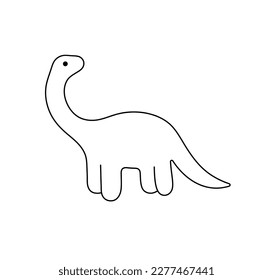 Vector isolated one single lil cute dino dinosaur with long neck side view colorless black and white contour line easy drawing