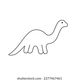 Vector isolated one single lil cute dino dinosaur with long neck side view colorless black and white contour line easy drawing