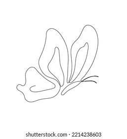 Vector isolated one single line flying fluttering butterfly colorless black and white graphic line art