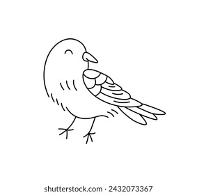 Vector isolated one single little cute bird colorless black and white contour line easy drawing	