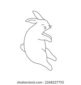 Vector isolated one single lying on side sleeping rabbit hare bunny with closed eyes colorless black and white contour line easy drawing