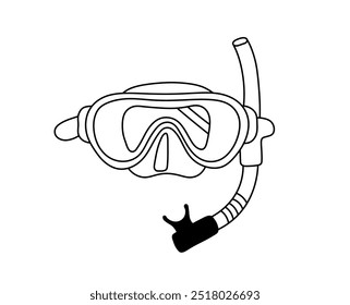 Vector isolated one single mask for diving or snorkeling mask colorless black and white contour line easy drawing