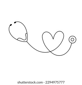 Vector isolated one single medical stethoscope with heart symbol colorless black and white contour line easy drawing