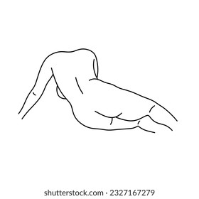 Vector isolated one single nude woman body back view colorless black and white contour line easy drawing