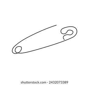Vector isolated one single open safety pin with needle colorless black and white contour line easy drawing	