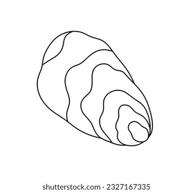 Vector isolated one single oyster shell flap top view colorless black and white contour line easy drawing