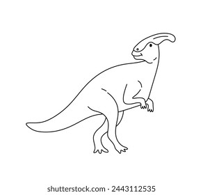 Vector aislado un solo parasaurolophus dino en patas traseras caminando divertida línea de contorno blanco y negro incoloro fácil dibujo	
