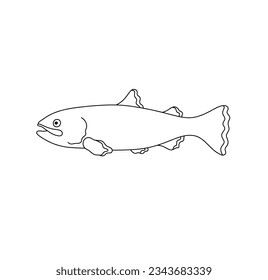 Vector aislado una sola línea de contorno blanco y negro incoloro de la joroba del salmón rosa