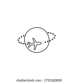 Vector isolated one single plane flying around the earth with points flight path colorless black and white contour line easy drawing