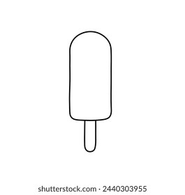 Vector isolated one single popsicle ice cream on a stick shape colorless black and white contour line easy drawing